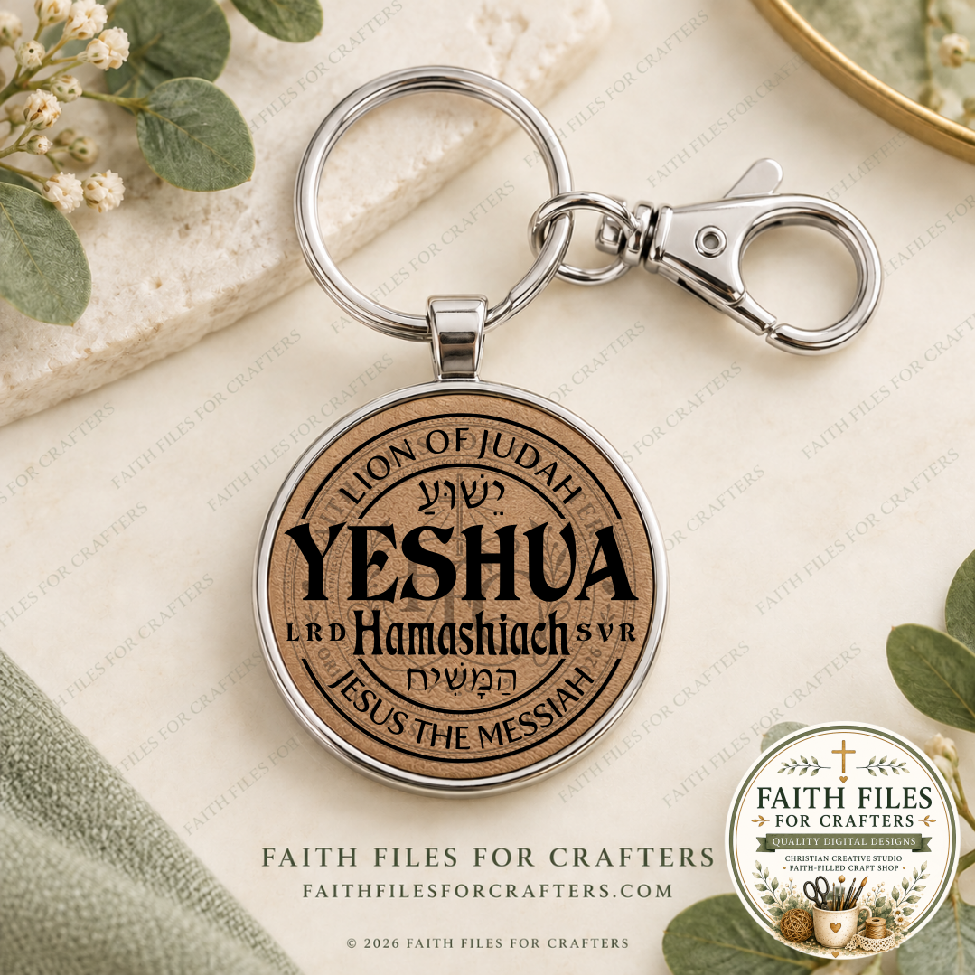 YESHUA HAMASHIACH laser engraved Rawhide leatherette keychain with shiny silver hardware